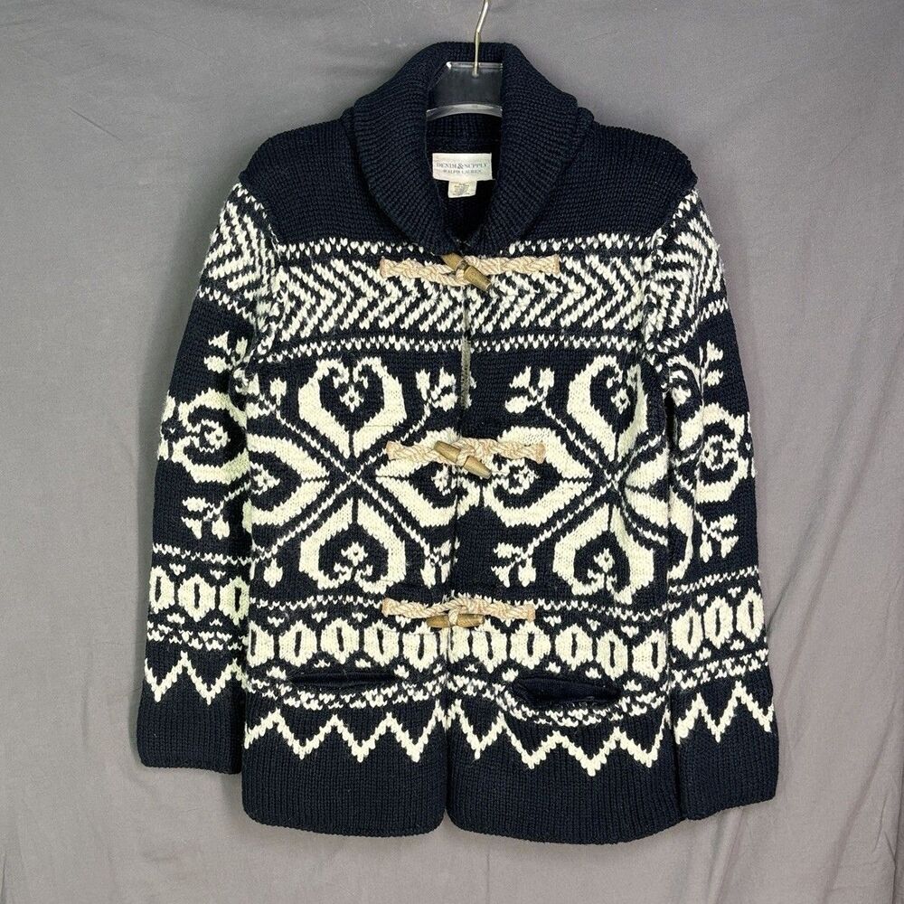 Denim & Supply Ralph Lauren Cardigan Men's Medium Aztec Fair Isle Wood Toggles
